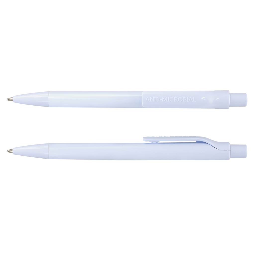 Retractable plastic ballpoint pen with anti-microbial