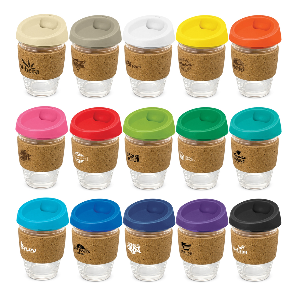 Fashion inspired 340ml reusable glass coffee cup