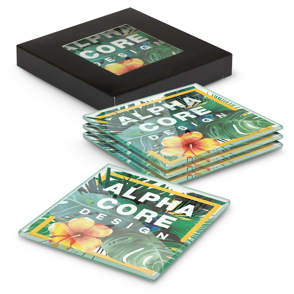 Set of four square glass coasters