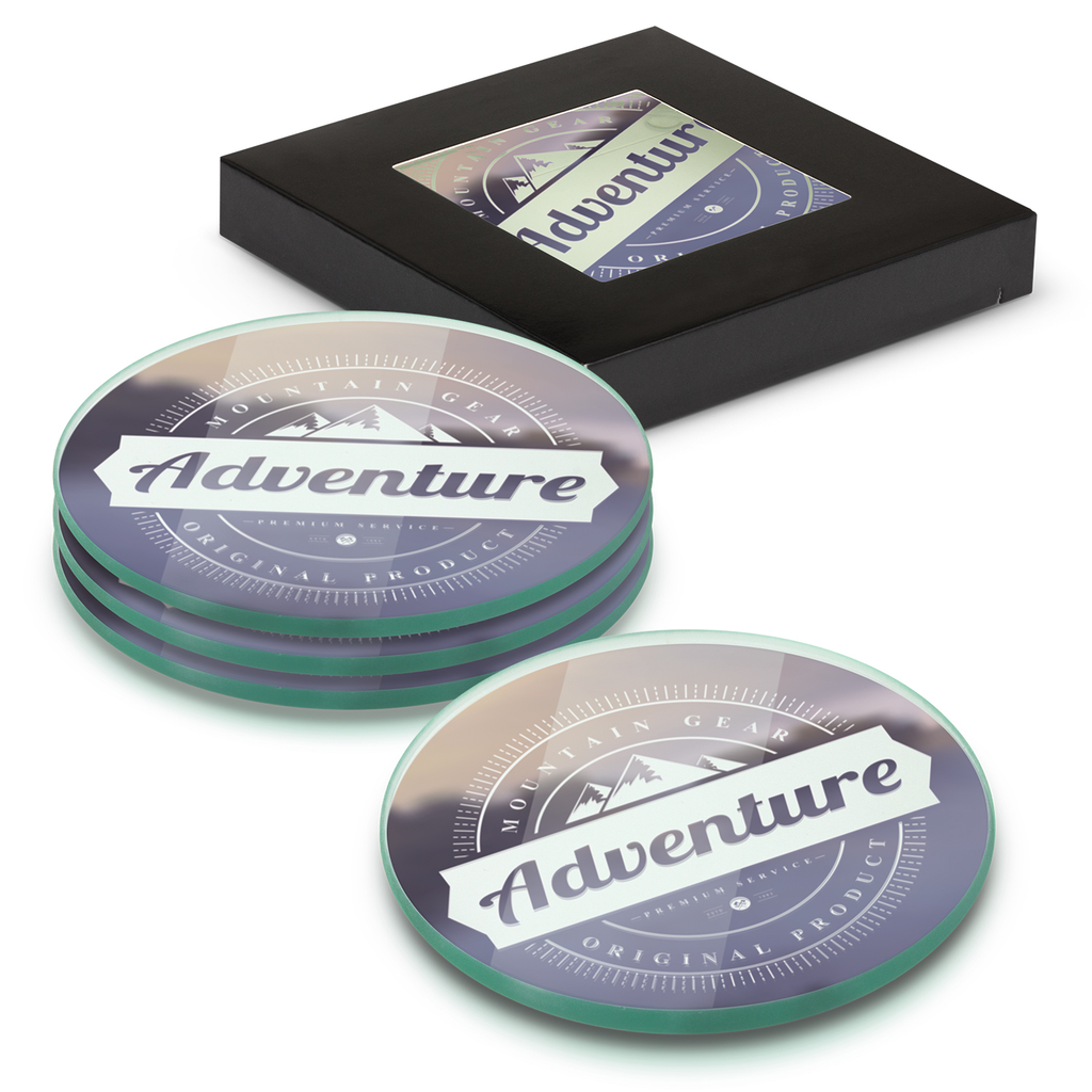 Set of four round glass coasters
