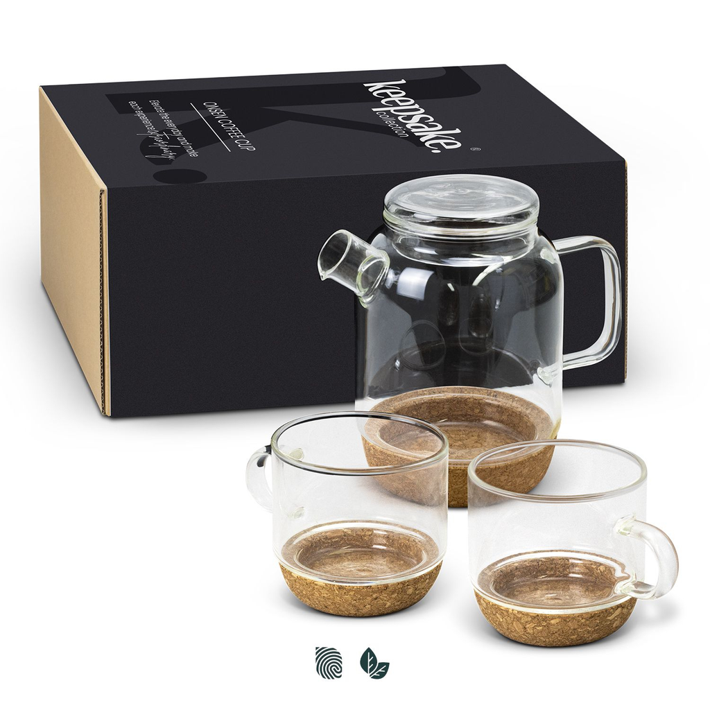 Stylish 800ml tea pot and two 250ml glass mugs set