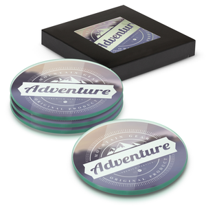 Set of four round glass coasters