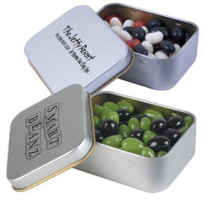 Corporate Colour Mini Jelly Beans in Silver Rectangular Tin